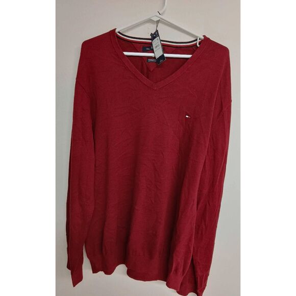 Tommy Hilfiger Men's Signature Solid V-Neck Sweaters - Rouge 3XL - Picture 2 of 7